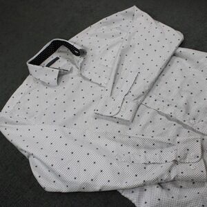 Planet B Mens Star Polka Dot Button Down Shirt White Black PM112 Long Sleeve